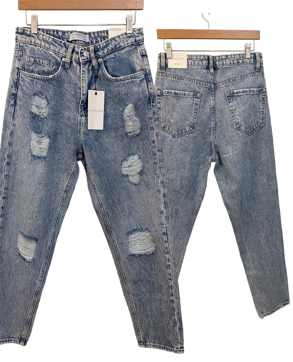 Muselooks Relaxed Fit High Rise Mom Jeans Size 5 Trashed Distressed Punk Edgy